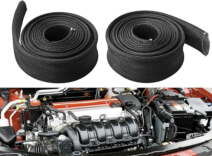 Heat Shield Sleeve Fuel Line Heat Shield Auto Hose Spark Plug Wire Cover Protectors Boots Roll 2500 Degree for Car&Auto Wire Loom Brake Cable (1" IDX10', BLACK)