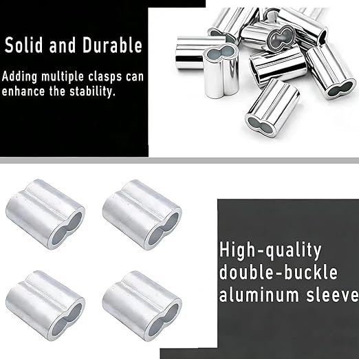 Pack of 50 Aluminum Crimping Loop Sleeve Cable Crimp for 1/4 inch Diameter Double Ferrule Wire Rope and Cable (6mm)