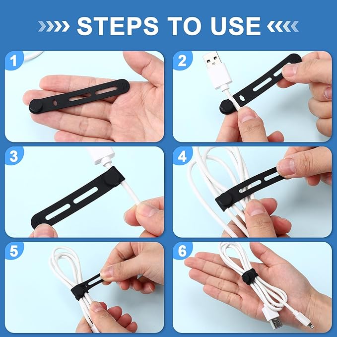 Tellegloww 42 Pcs Silicone Cable Ties Reusable Cord Organizer Adjustable Data Cable Wraps for Earphone Phone Charger Computer Cord Management Straps Travel Essentials(Black,3.15 Inch)