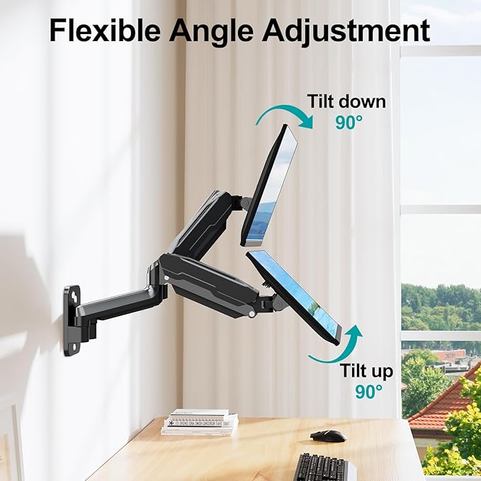 MOUNT PRO Dual Monitor Wall Mount for 13 to 32 Inch Screens, Wall Monitor Arm for 2 Monitors, Each Holds Up to 19.8lbs, Full Motion Wall Monitor Mount with VESA 75x75/100x100, Home Office Setup