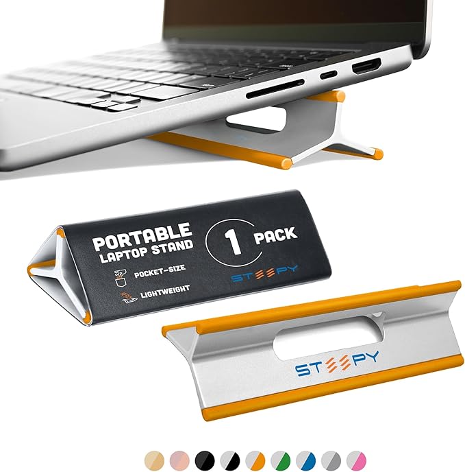 Steepy Portable Laptop Stand for Desk – Adjustable Height, & Portable Laptop Holder – Ergonomic Computer Stand for Cooling & Comfort – Slip-Proof, Sturdy Design – Universal Fit for 13-17 Inch Devices