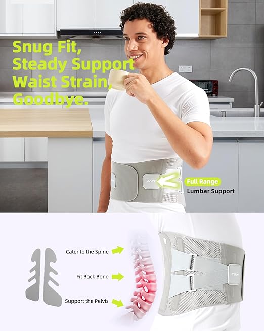 Back Brace for Lower Back Pain Women and Men with 3D Support Plate: Adjustable Lumbar Support Belt with 4 Stays & Support Straps & Ultra-thin Mesh for Under Clothes Sciatica, Scoliosis, Herniated Disc