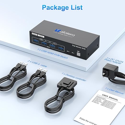 8K 60Hz Kvm Switch 2 Monitors 2 Computers, Support 4K 120Hz Kvm Switch Dual Monitor 2 Ports for 2 PC Share Mouse Keyboard and 2 Screens with USB 3.0 Cables and Extended Controller Plug and Play
