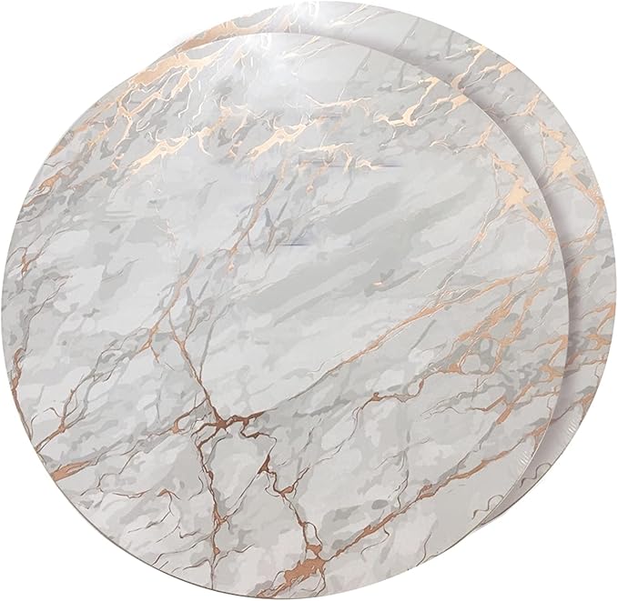 Dainty Home Rose Gold Marble Round Cork Placemats - Heat Resistant Placemats, Non-Slip, Easy Clean Placemats for Elegant Dining - 15"x15" Set of 2 - Perfect for Stylish, Modern Homes