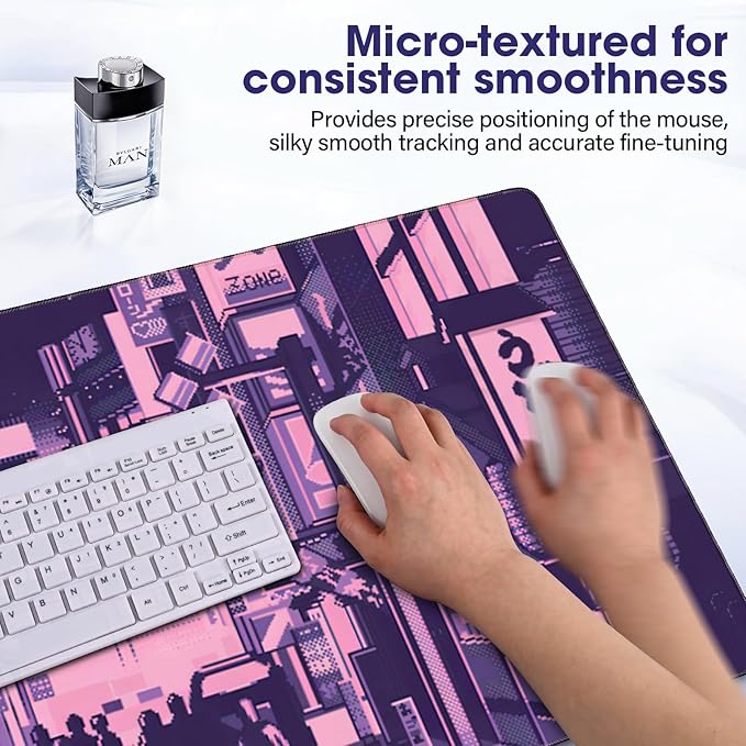 LifetimeWarrantly Japanese Large Extended Mouse Pad with Stitched Edges (35.4”x15.6”) - Waterproof Desk Mat, Non-Slip Rubber Base for All-Desk Coverage, Perfect for Gaming, Office, and Home