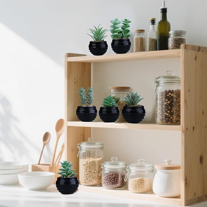 GREENTIME 6 Pcs Green Mini Artificial Succulents in Plastic Pots Small Fake Plant Succulent Plant Graduation & Father Party Decorations Classmate Gift Faux Indoor Decor Bedroom Desk Bathroom Table