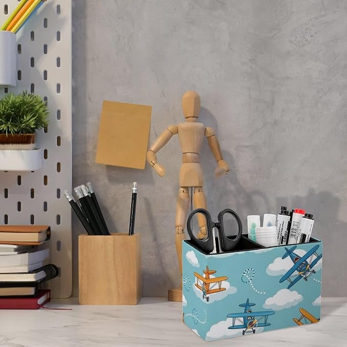Modern PU Leather Pen Container Cute Airplane, Enhance Your Office Decor