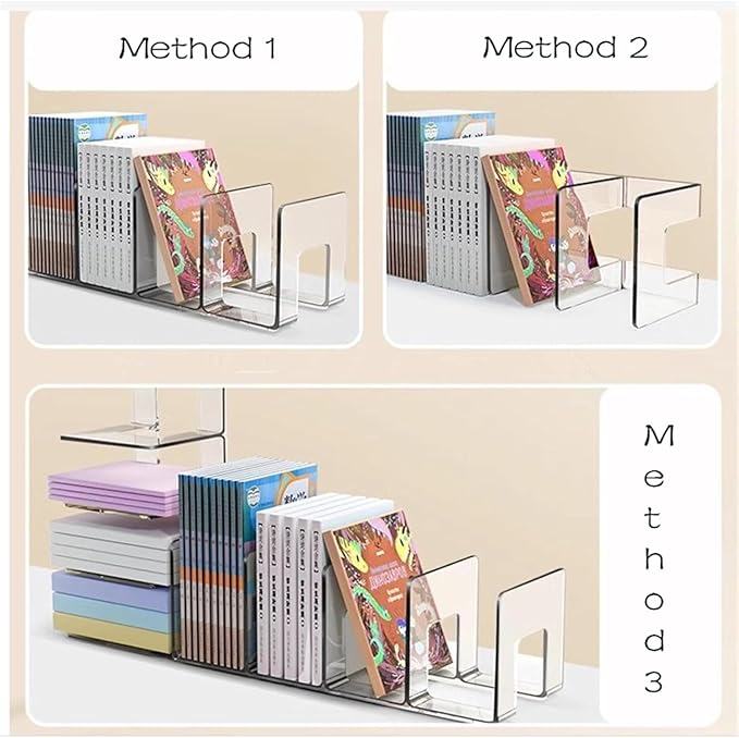 YAGELI Clear Acrylic Purse Organizer for Closet, 3-4 Section Desk File Sorter, 2.95" Wide Slots for Clutches, Handbags, Binders & Folders, Sturdy Stackable Bookshelf Organizer, 4-Pack (3 Sections)