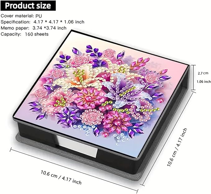 Flower Diamond Painting Kit Note Box,Memo Paper Storage Box Diamond Art,Sticky Note Holder Diamonds Art,Diamonds Painting Memo Pad For Office Desk. (flower)