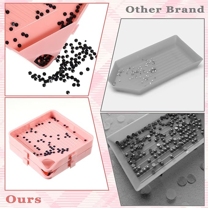 3 Pcs Diamond Art Trays, 2 Size Diamond Art Storage Containers Bead Sorting Trays Rhinestone Tray Organizer Diamond Art Accessories and Tools for DIY Crafts (Pink)