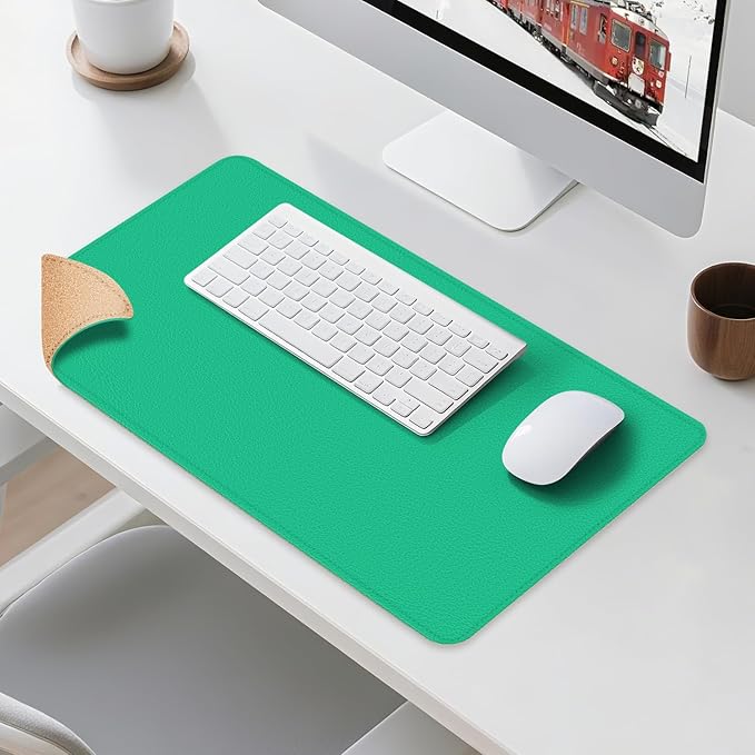 Leather Mouse Pad with Stitched Edge, Waterproof Gaming Mouse Mat for Computers, Laptop, Office & Home (Green, 33"*13")