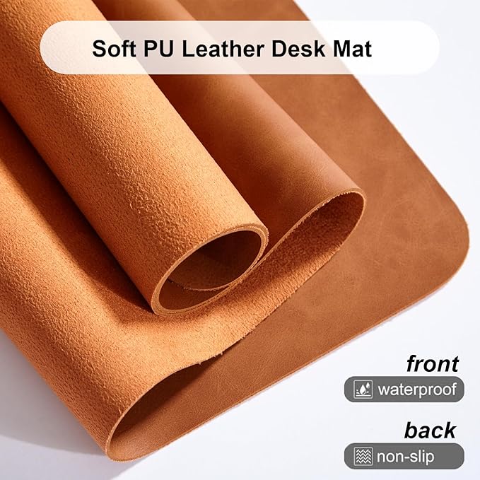 Distressed Leather Desk Mat - Non-Slip PU Leather Desk Pad Protector - Large Waterproof Mouse Pad Computer Keyboard Desk Mat Desk Accessories for Office & Home (Brown, 36"x 17")