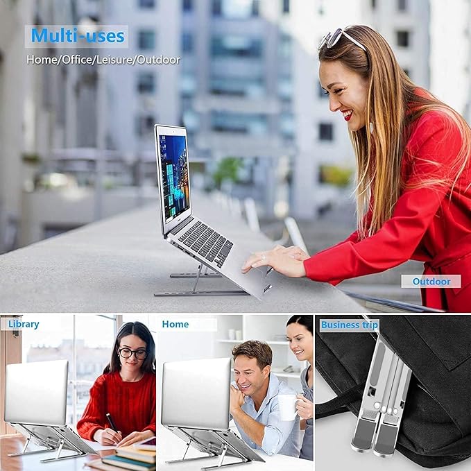 Laptop Stand for Desk, Adjustable 7-Level Aluminum Riser, Ergonomic Notebook Holder, Portable Foldable Laptop Stands Travel for 10-17” Laptops, MacBook, Notebook (Silver)