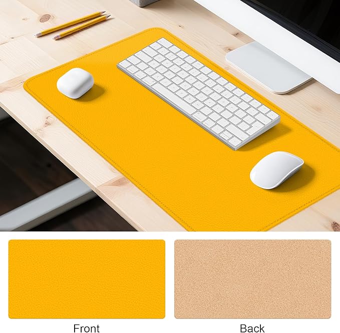 Leather Mouse Pad with Stitched Edge, Waterproof Gaming Mouse Mat for Computers, Laptop, Office & Home (Yellow, 25"*13")