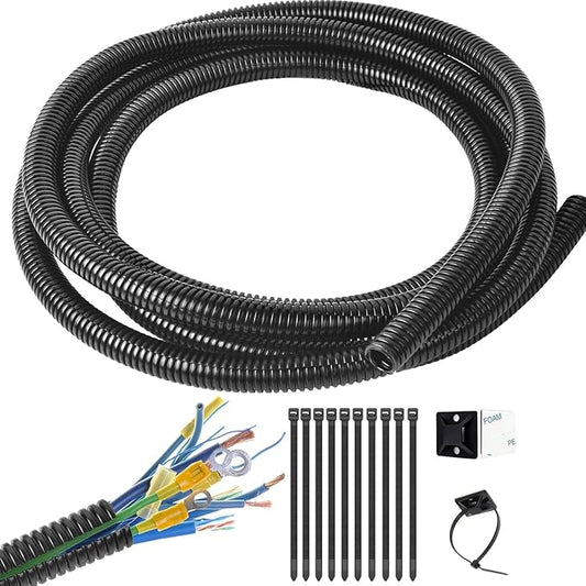 1/2 Inch Wire Loom Split Tubing - 10 ft Cord Protector Electric Wires Covers, Automotive Wire Flexible Conduit, Plastic Wire Cover with Cable Zip Tie