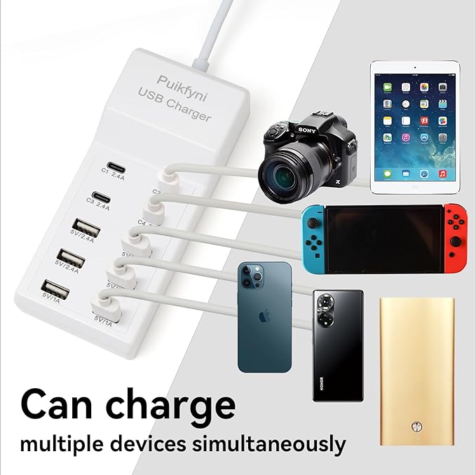 USB Charger Station with 4 Type-C and 6 Type-A Ports, Rapid Charging Auto Detect Technology Safety Guaranteed, 50W 10A USB Charger Block for Smart Phone, Tablet, Laptop, Multiple Devices