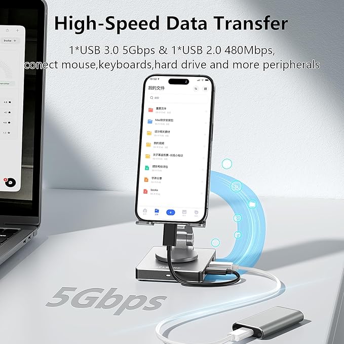 Phone USB C Hub Stand, Adapter for iPhone 15 16 Pro Max Switch Docking Station 4K 60Hz HDMI, SD/TF Card Reader, 3 USB 3.0, 3.5mm Audio, PD100W Charge (ST803)