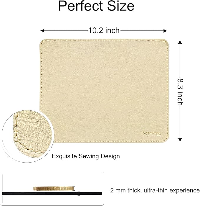 Leather Mouse Pad - Wood Mouse Pad, Double Side Mouse Pad with Stitched Edge, Waterproof Ultra Thin Mouse Pad for Computers, Laptop, Office & Home, 10.2 x 8.3 Inch, 1 Pack (Beige)