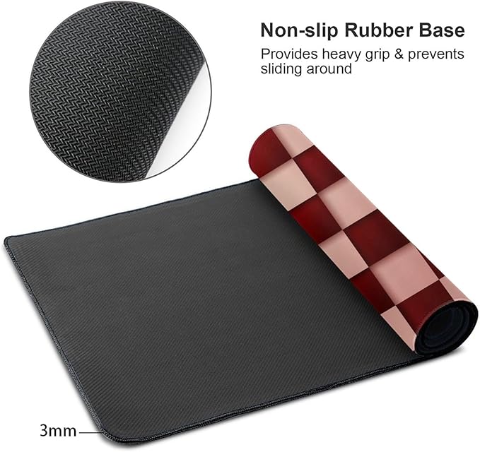 Red and Pink Checkered Large Mouse Pad & Desk Mat Plaid Grid Pattern Extended Mousepad Non-Slip Rubber Base Laptop Computer Keyboard Pad for Gaming, Office & Home Decor, XXL - 29.5" X 15.8"