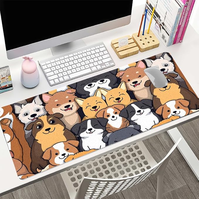 Positively Adorable Dog Desk Mat - （31.5 * 15.75in） Desk Pad, Large Non-Slip PU Leather Pad for Aesthetic Home Office & Gaming,A Gift for Dog Lovers