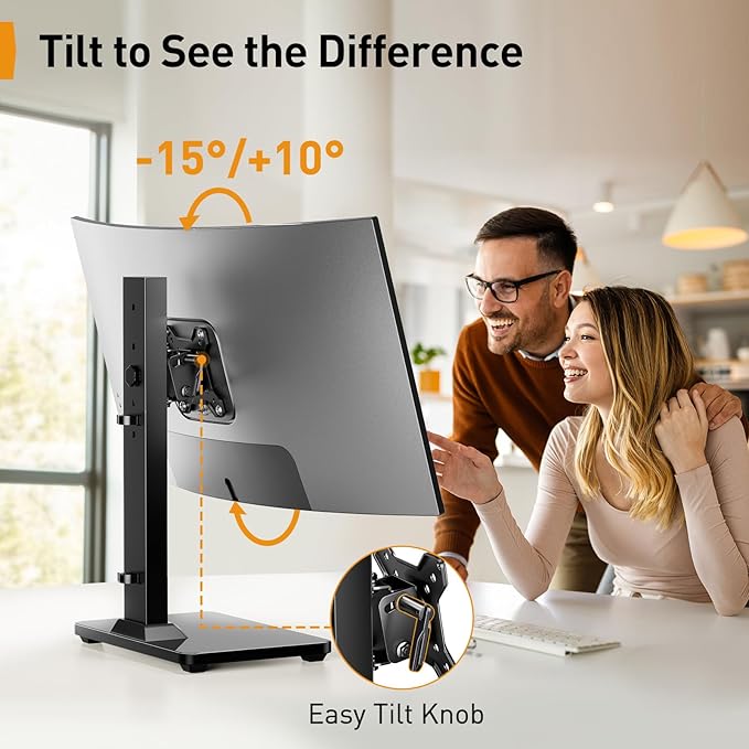 Perlegear Small TV Stand & Monitor Mount for 13-34 Inch Screens, Universal Table Top Base & Desk Riser with Swivel, Tilt, 360° Rotation and 5 Height Settings, Holds 44 lbs, Max VESA 100x100mm, PGTVS29