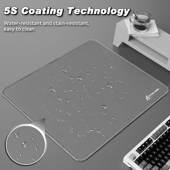 ATTACK SHARK CM02 Gaming Mouse Pad for Esports Speed Large Mouse mats for Desk Waterproof Surface Stitched Edges and Anti-Slip Rubber Base Size L Laminate 17.72” x 15.75” x 0.16” Light Grey