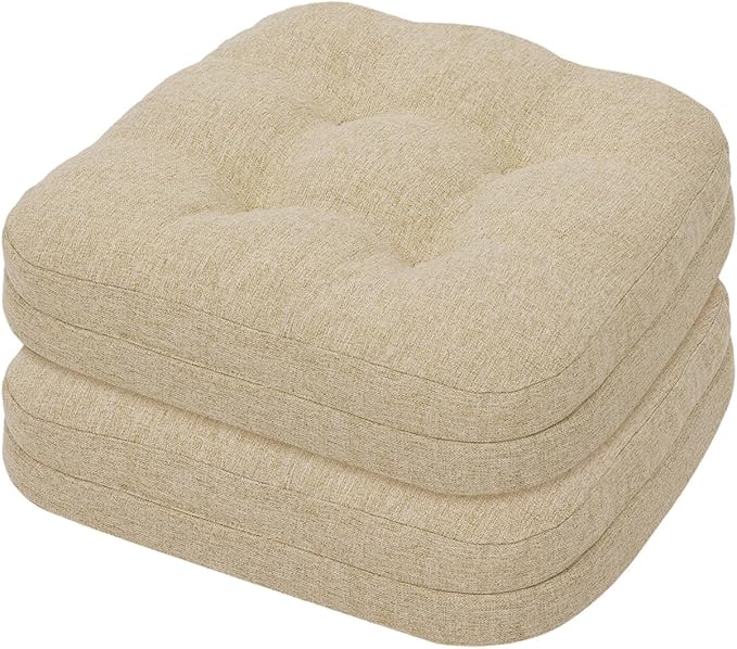 baibu Set of 2 Dining Chair Cushions, Dual-Layer Patent Design Memory Foam Kitchen Chair Cushions, Non-Slip Seat Pads with Ties, 16.5 x 16.5 x 3.5in, 2 Pack, Beige
