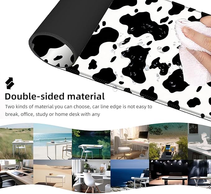 Ergonomic Mouse Pad Set with Wrist Support for Keyboard and Wrist Rest for Mouse, Memory Foam Comfort, Non-Slip Large Desk Mat for Home Office Pain Relief,Cow Print