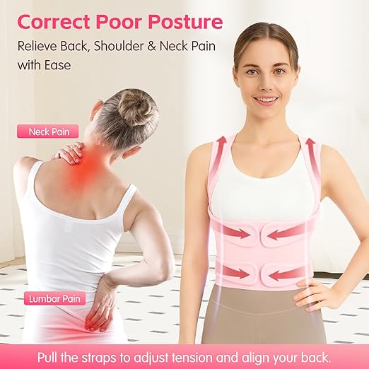 Posture Corrector for Women & Men, Adjustable Back Brace with Shoulder Straightener & Lumbar Support for Upper & Lower Back Pain Relief, Spine Support, Hunchback & Scoliosis, Black, Large
