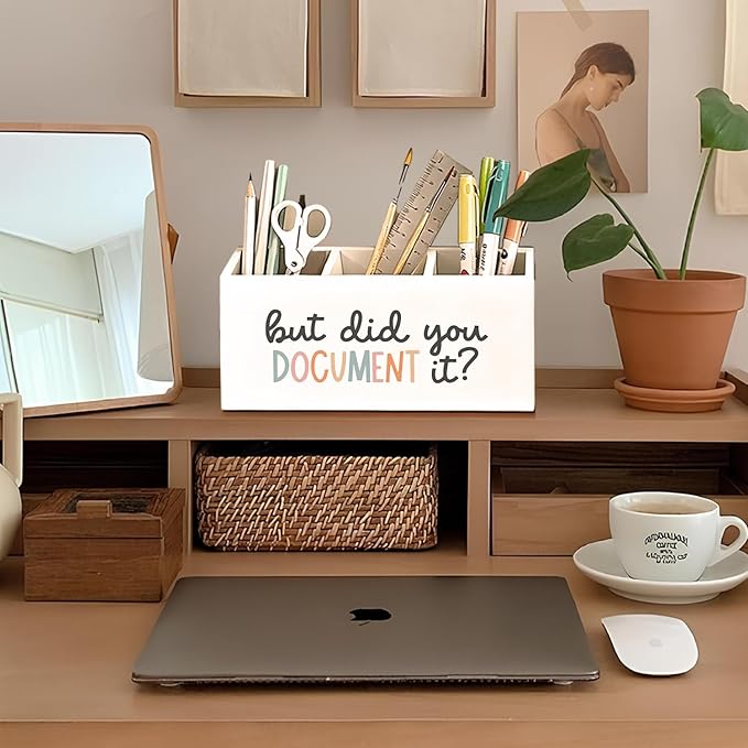 Funny But Did You Document It Pen Pencil Holder for Desk, HR Human Resources Gifts, Office Humor Gifts for Coworkers Women Men Wooden Box Sign Decorations for Office Desk Tabletop
