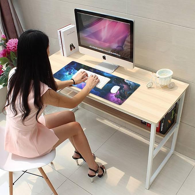 Colorful Galaxy Mouse Pad Desk Pad, 27.5x11.8 in Large Sky Mouse Mat Extended Keyboard Mousepad with Stitched Edges, Waterproof Non-Slip Rubber Base for Office Computer Laptop Home