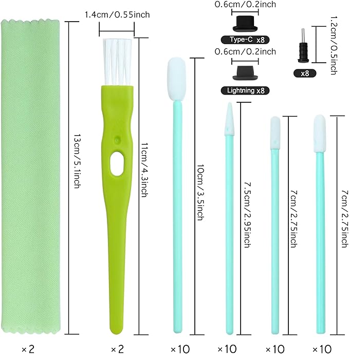 Aneco 68 Pieces Cell Phone Cleaning Kit Brush Set USB Charging Port Type C Anti Dust Port Plug Set and Headphone Jack Cleaner Compatible with iPhone, iOS Android, Cell Phone, Electronics Cleaner