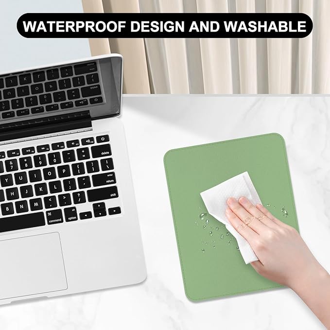 Leather Mouse Pad, Office Mouse Mat Non-Slip Rubber Base Stitched Edge Washable Waterproof Rectangular Mousepad for Office Gaming PC Laptop, 9.8" x 7.9", Lake Green