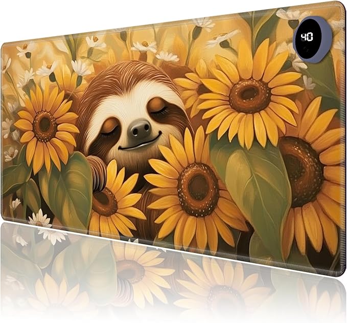 Heated Mouse Pad,Warm Desk Pad with 3 Levels Heating & 3 Hours Auto Shut-Off, PU Leather Heated Desk Pad Warmer Pad for Home Office - 31.5 x 13 inch,Lovely Sloth