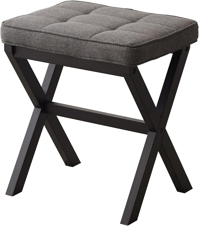 Foot Stool Small Ottoman Foot Rest Padded Foot Stool Desk for Under Office Desk Vanity Stool Bamboo Footstool Sofa Footrest Shoe Stool Small Foot Stools (Black Legs + Gray)