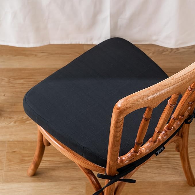 Battilo Chair Cushions for Dining Chairs with Ties, Kitchen Chair Pad with Non-Slip Backing and Removable Cover, Indoor/Outdoor Dining Seat Cushion, 16"x16"x2", Set of 4, Black
