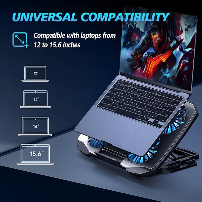 AIMIUZI Laptop Cooling Pad,Gaming Laptop Cooler with 5 Quiet Fans for 12-15.6 Inch,Laptop Cooling Stand with 5 Height Adjustable,2 USB Ports, Phone Stand