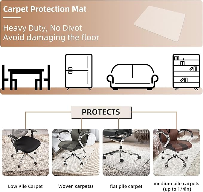 Office Chair Mat for Carpet Floor, 2 Pack 36" x 48" Chair Mat, Slip Resistant Heavy Duty Under Desk Protector Carpeted Floors Mats, Rolling Computer Mats with Studs for Office Low Pile Carpets