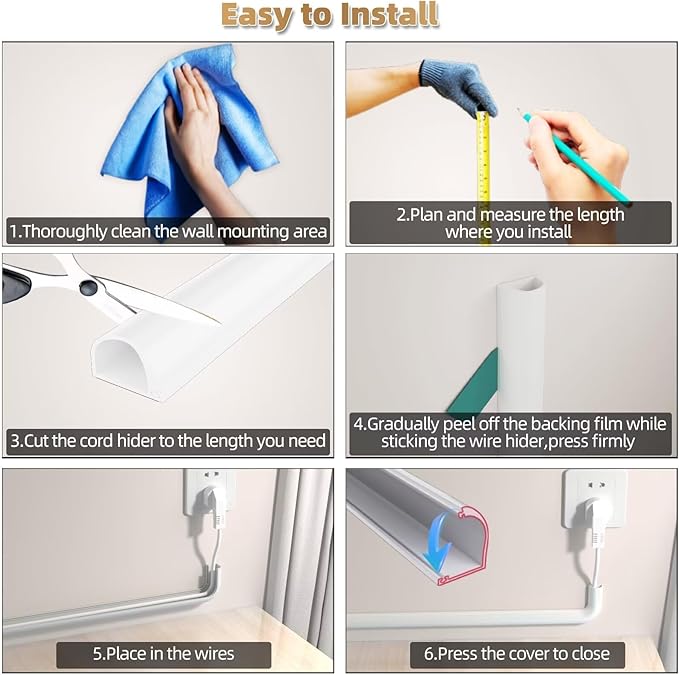 78" Side Open Cord Hider for Wall Mounted Tv, Silicone Flexible Cable Cover to Hide Conceal Cords Along Wall,Wire Raceway Management Cable Concealer Channel,Electric Cord Organizer,W 1.08"× H 0.6"
