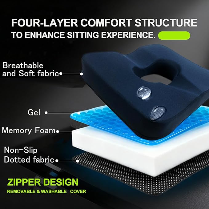 Gel & Memory Foam Wheelchair Seat Cushion,Donut Pillow for Tailbone Pain Relief,Bed Sore Cushions for Butt,Pressure Relief,Sciatica,Coccyx,hemorrhoid Pillow,Cushion for Office Chair & Desk(Blue