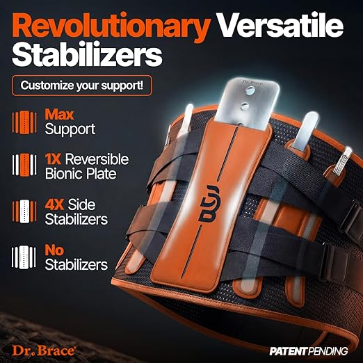 DR. BRACE® Lower Back Brace for Men & Women for Lower Back Pain Relief, Revolutionary Versatile Splints System & Removable Lumbar Pad, Adjustable & Breathable Back Support Brace (53.1-59.1″)