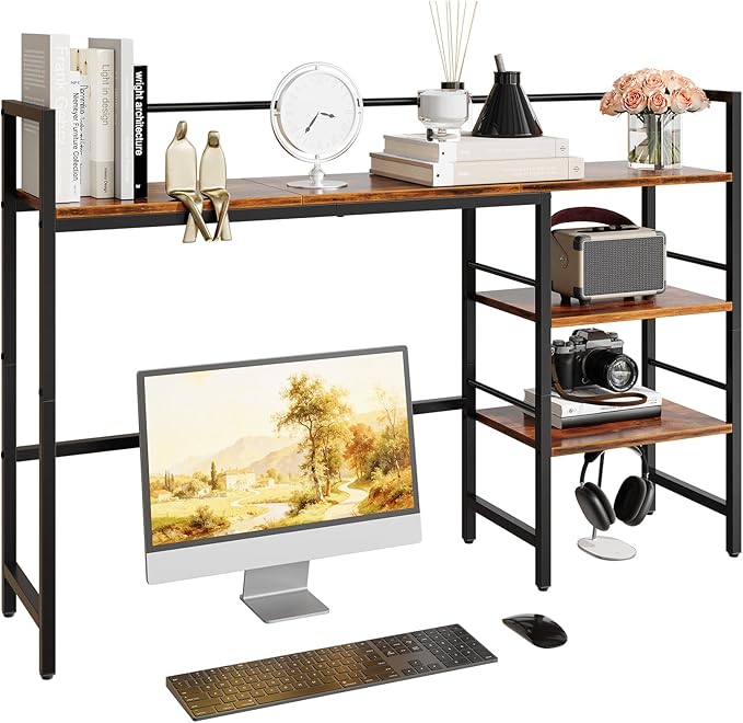 HavenlyYouth Desk Shelf, 45.4 Inch Wood Desk Organizer Shelf for Computer Monitor, Desk Hutch Storage, Desktop Shelf for Top of Desk, 3 Tier Desktop Bookshelf for Home Office Dorm, Rustic