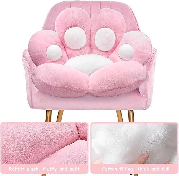 DOBUONO Cat Paw Cushion Kawaii Office Desk Chair Cushion Comfy Plush Cat Paw Shape Gaming Chair Cushion Bear Cute Seat Cushion for Girl, Kawaii Room Bedroom Decorate 28"x 24" (Pink)
