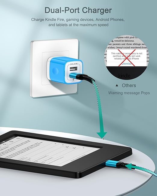 AILKIN Micro USB Cable 6ft Long, Best Replacement USB to Micro-USB Android Cord Fast Charging for Kindle Fire Tablets and Kindle E-Readers Kindle Paper White, HD, HDX, 7, 8, 10