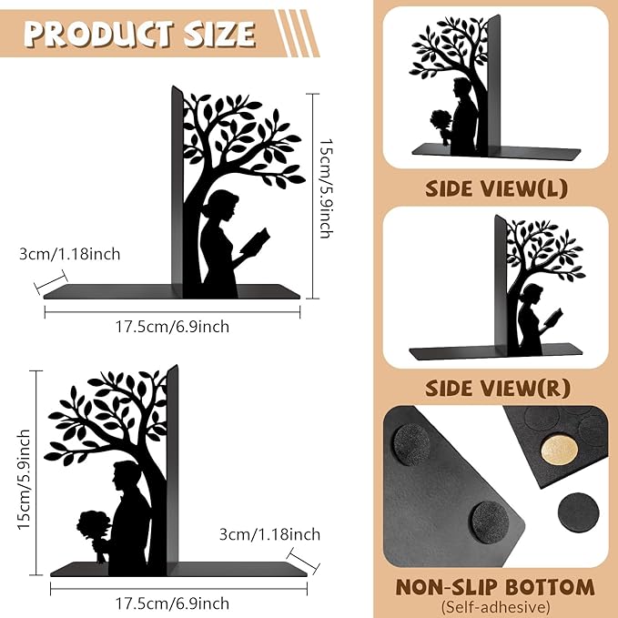 Tree of Life Bookends Decorative Metal Bookends Couple Book Ends for Shelves Reading Decor Bookshelf Decor Book Organizer for Desk Bookshelf Home Office Couples and Book Lovers Gift