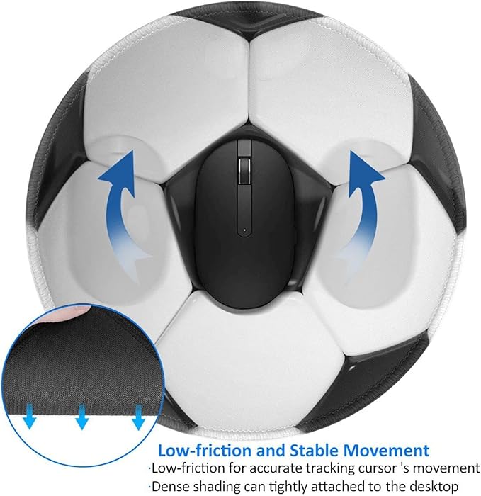 Football Soccer Round Mouse Pad Premium Textured Mouse Mat Washable Mousepads with Extended Stitched Edges Non Slip Rubber Base Small Mousepad 7.9 * 7.9 * 0.12 Inches