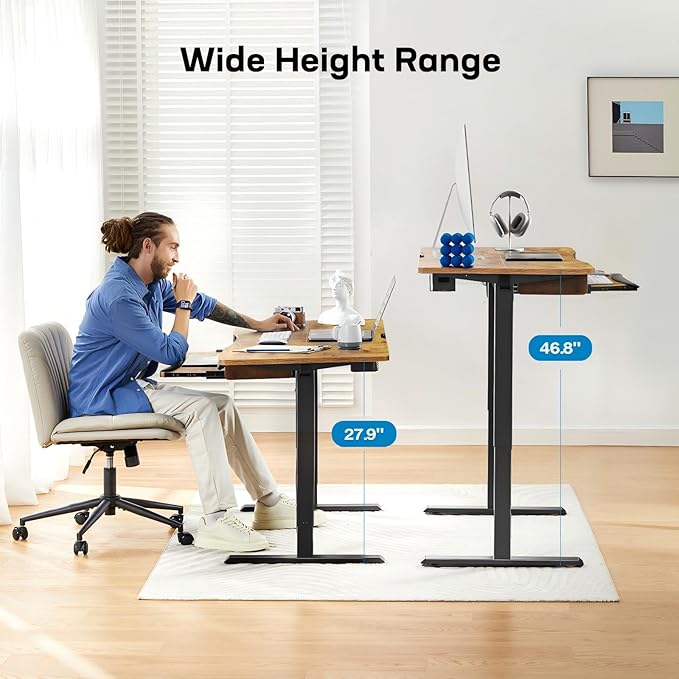 HUANUO Standing Desk Adjustable Height, 55" x 24" Electric Stand Up Desk for Home Office with Large Keyboard Tray(26.7"), 4 Memory Height Setting, Computer Workstation, Vintage
