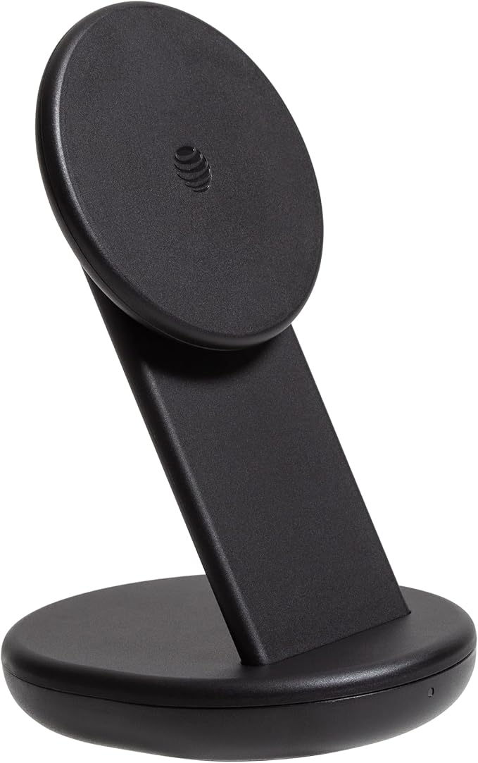 AT&T 15W Wireless Charging Stand – USB-C PD Fast Charger with Magnetic Snap-On Alignment, Portrait/Landscape Viewing Support, Compact Case-Friendly Design, Qi-Enabled Charging – Black