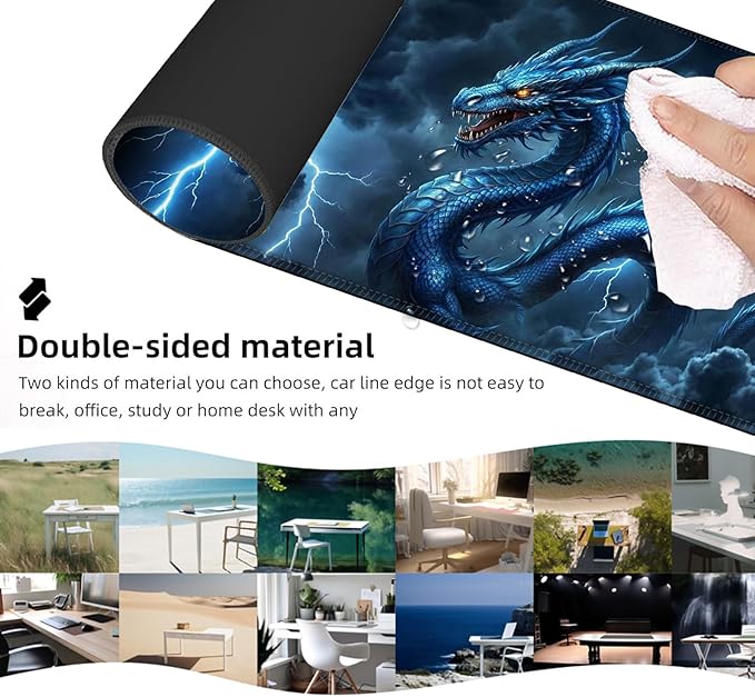 Ergonomic Mouse Pad Set with Wrist Support for Keyboard and Wrist Rest for Mouse, Memory Foam Comfort, Non-Slip Large Desk Mat for Home Office Pain Relief,Lightning Dragon