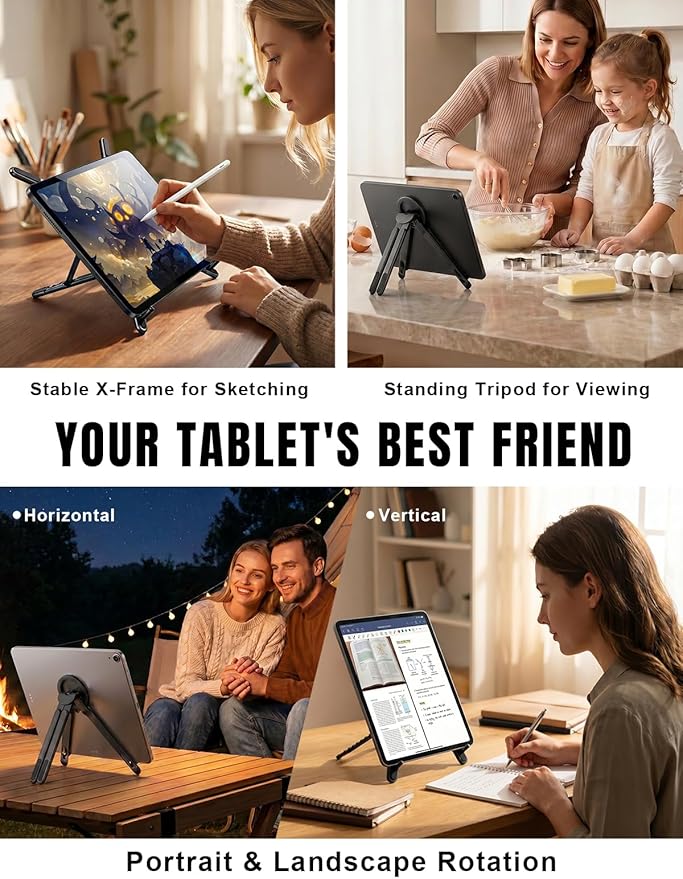 Magnetic Phone Stand & Foldable Laptop Riser, Matte Black Multi-Device Aluminum Desk Mount, N52 MagSafe Tripod Grip for Travel Office, Ergonomic Elevator for MacBook, iPad & iPhone